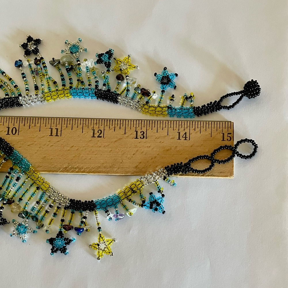 Beautiful NWOT Handmade Beaded Star Necklace with Glass Beads & Stone Chips - Picture 8 of 8